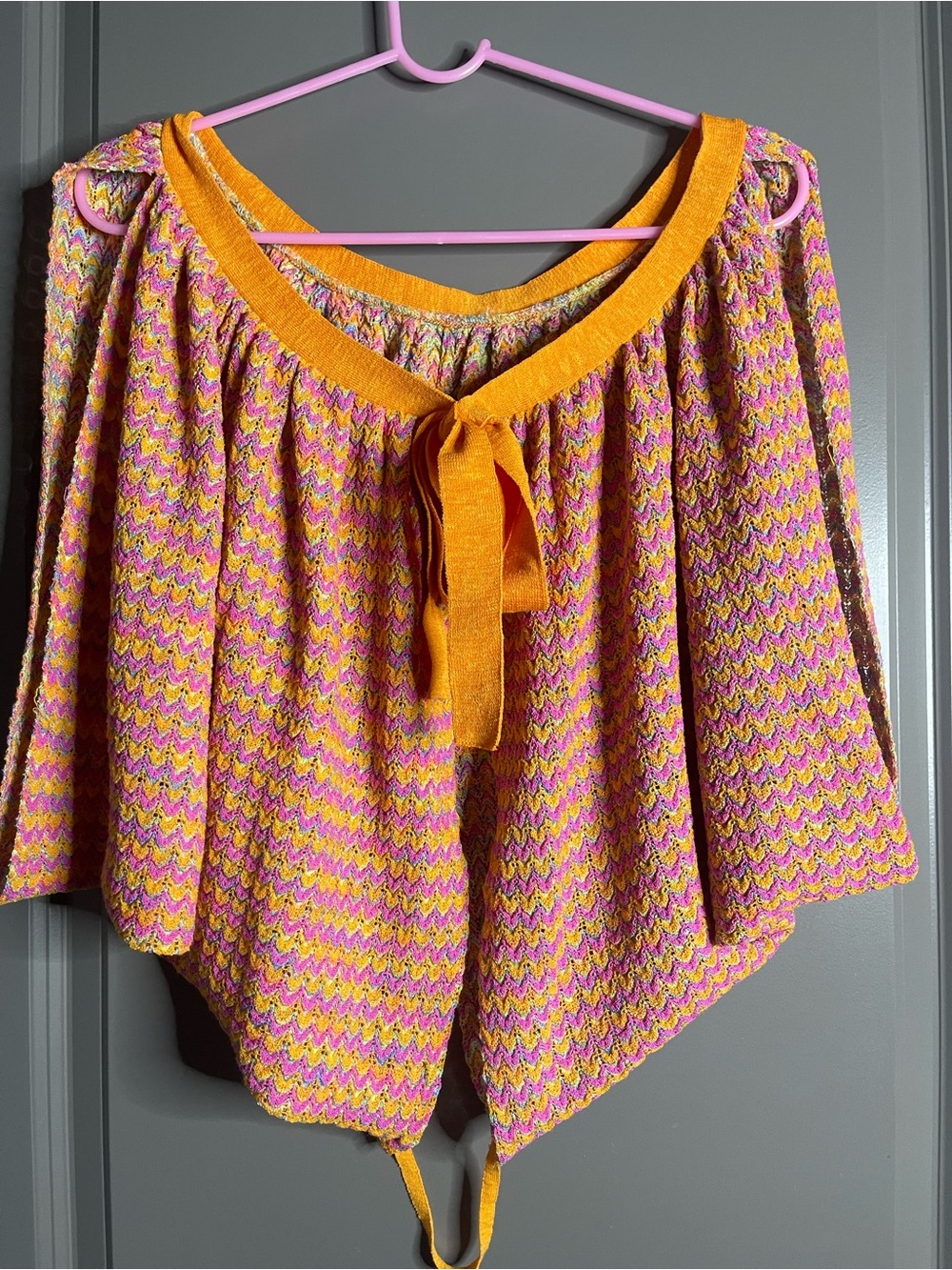 Vibrant Pink & Orange Chevron hippie free people style boho blouse cardigan medi